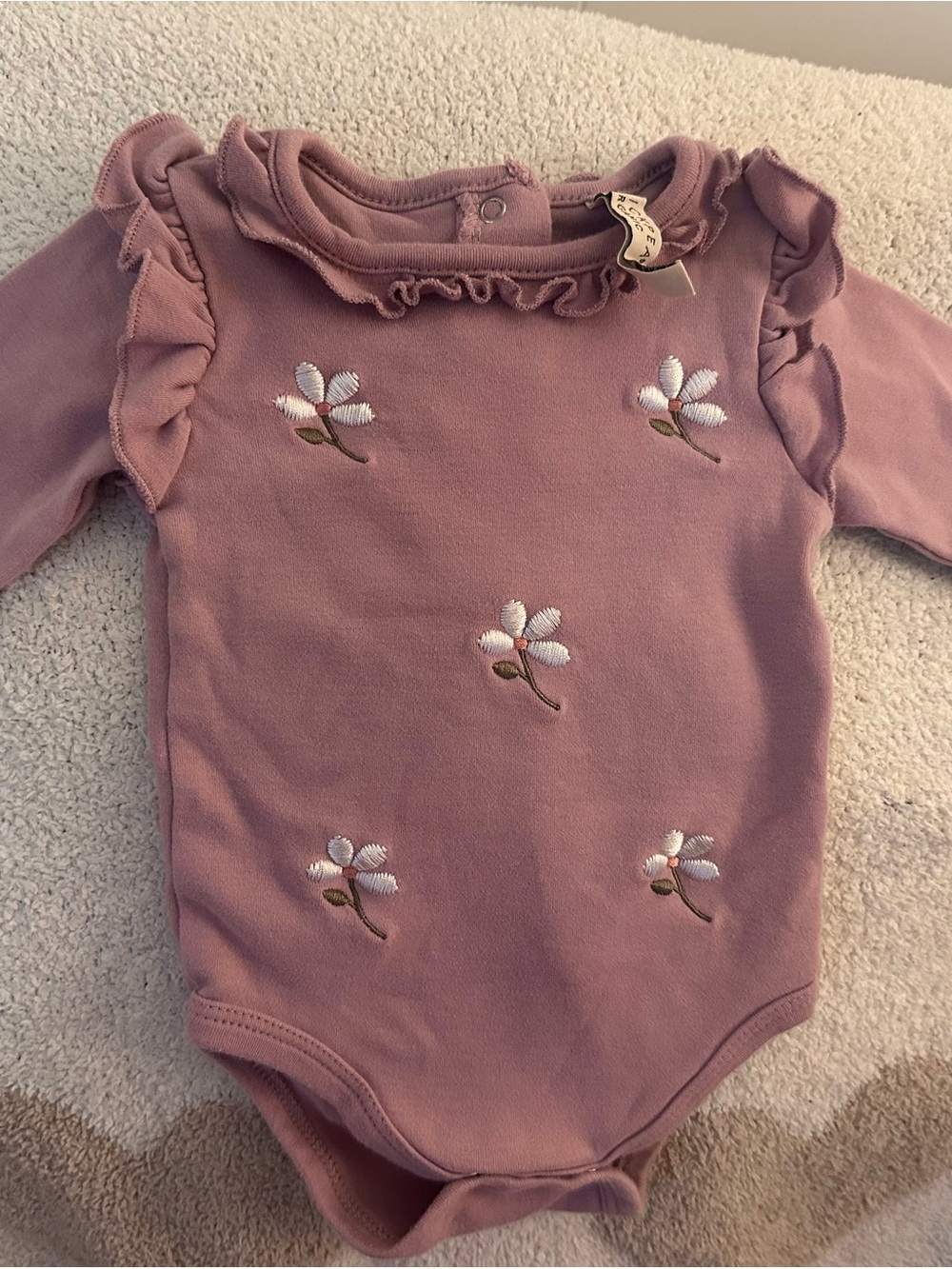 chick pea Mauve Floral Ruffle Bodysuit